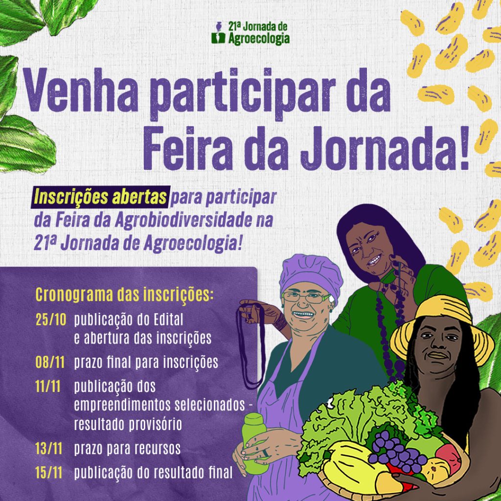 Inscrições de Feirantes para a 21ª Jornada de Agroecologia – Feira da Agrobiodiversidade Camponesa e Popular e Culinária da Terra